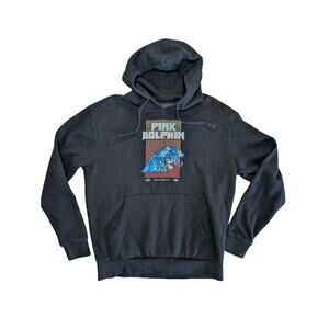 Pink Dolphin Men Sweatshirts, Black "Wave Digital" Pullover Hoodie, Sz L